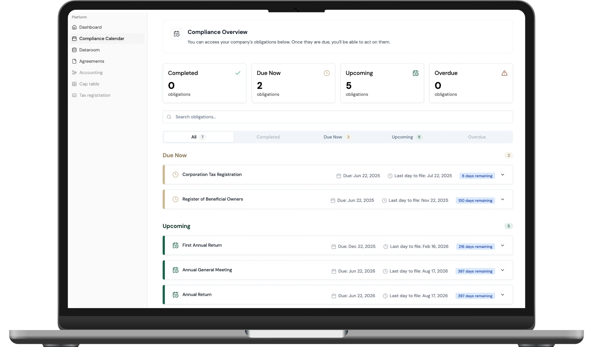 Dashboard mockup