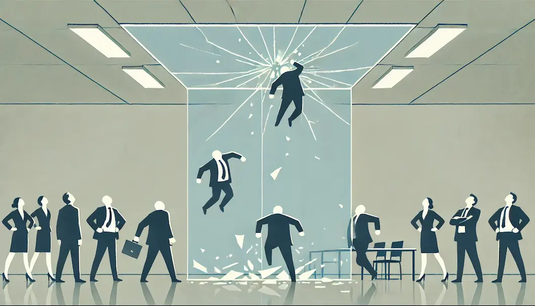 a company trying to break through a glass ceiling and failing