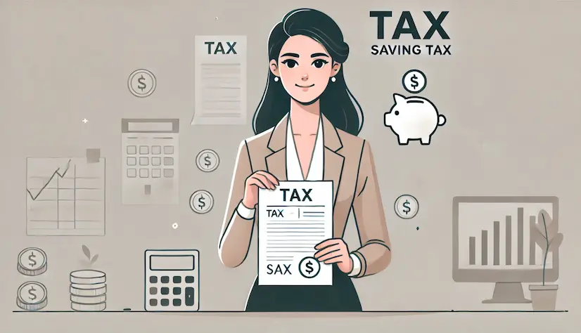  minimalist clipart-style image of a smart female founder saving tax