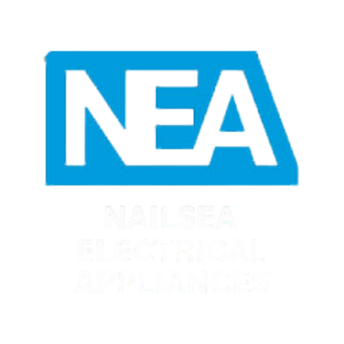 Logo with blue letters NEA and text Nails EA Electrical Appliances below