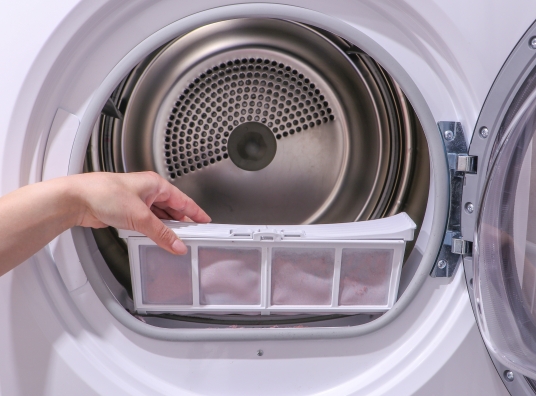 Energy-efficient washer dryer in a modern utility room