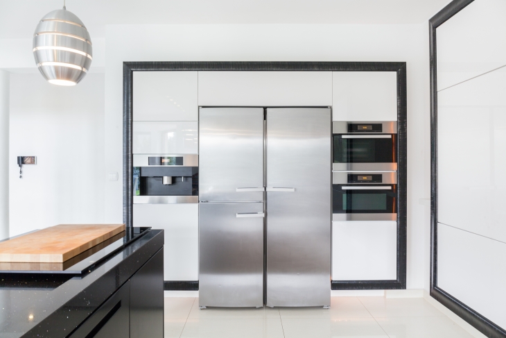 Freestanding fridge in a modern kitchen with practical chilled food storage
