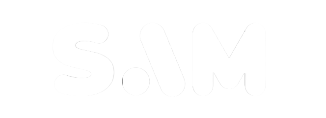 Logo SAM en blanc sur fond blanc