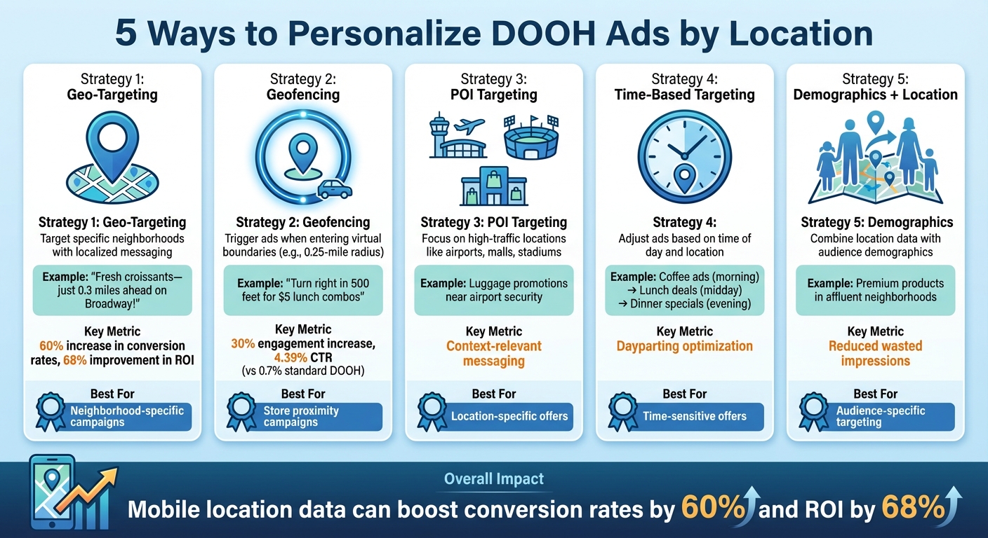 5 Location-Based DOOH Advertising Strategies with Performance Metrics