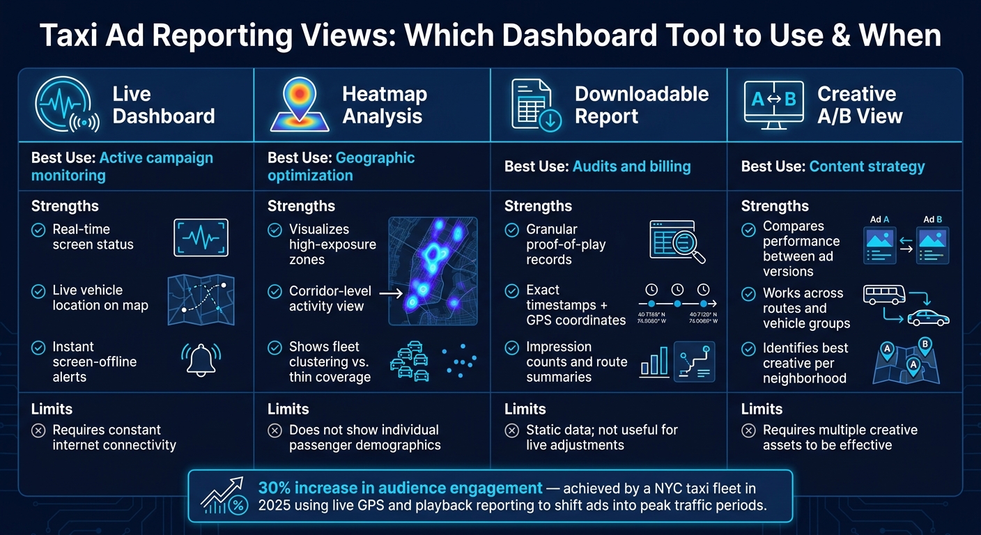 Taxi Ad Reporting Views: Which Dashboard Tool to Use & When