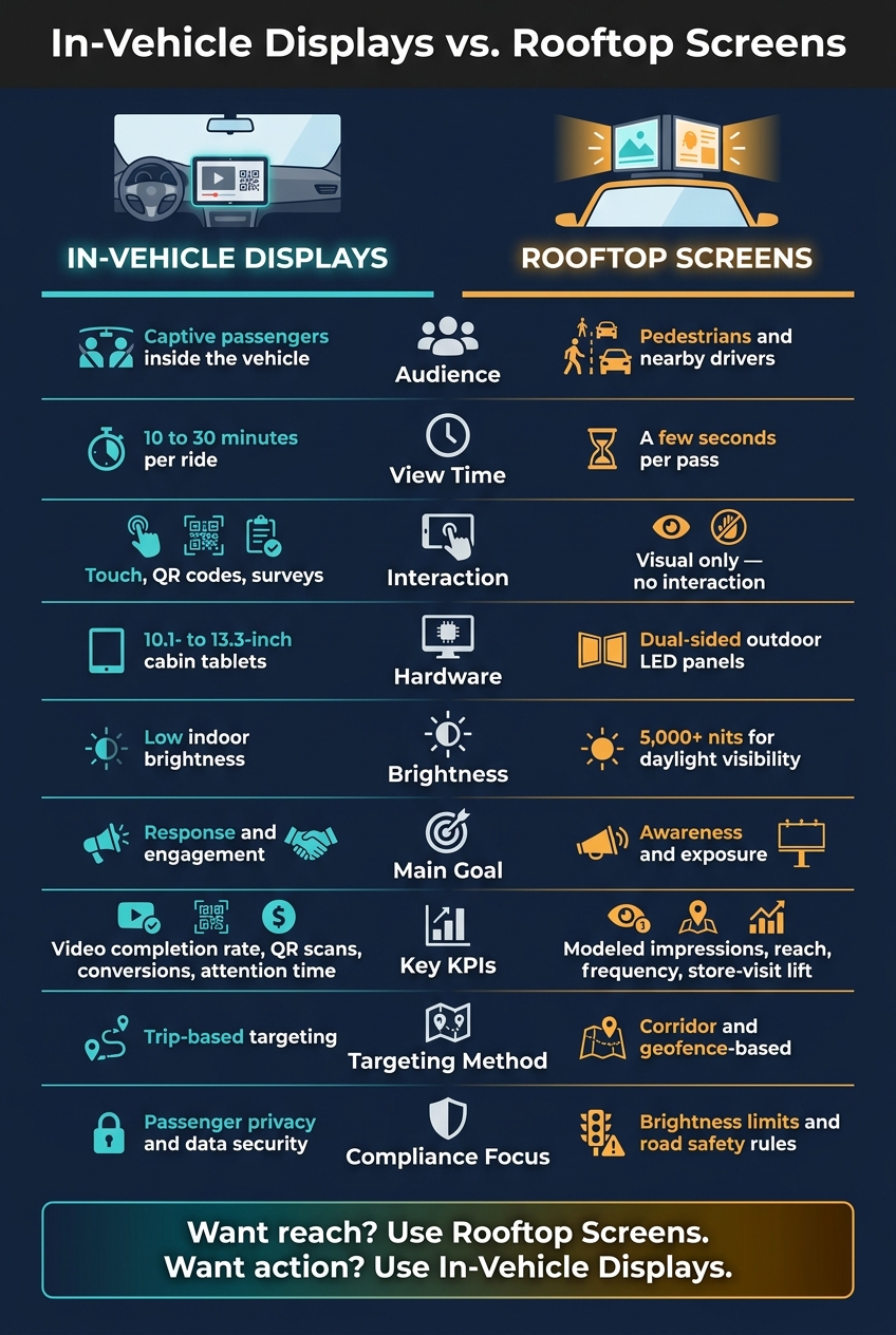 In-Vehicle Displays vs. Rooftop Screens: Side-by-Side Comparison