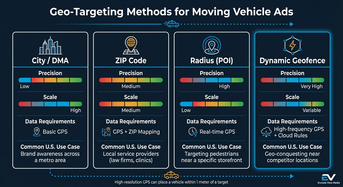 Geo-Targeting Methods for Vehicle Ads: Precision vs. Scale