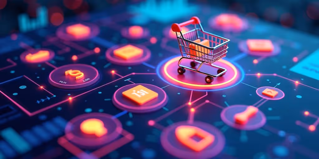 Modern digital payment interface with vibrant ecommerce icons.