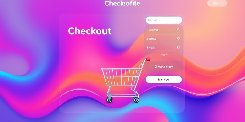 Modern ecommerce checkout interface with vibrant colors and icons.