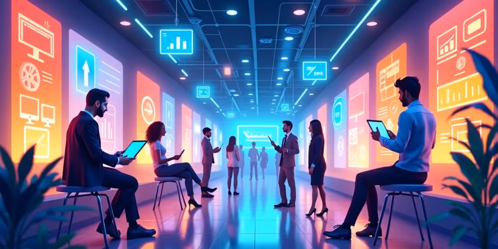 Futuristic e-commerce with diverse customer personas and technology.