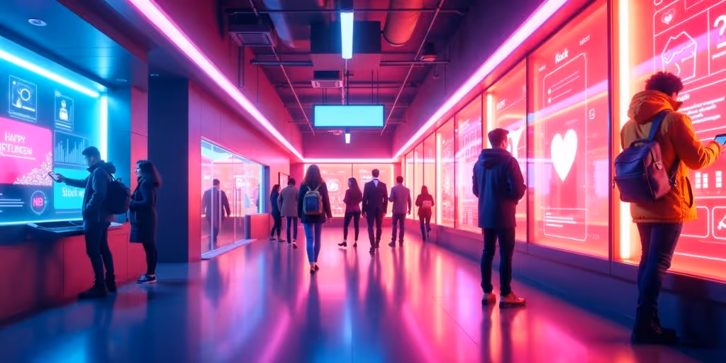 Futuristic influencers engaging with technology in e-commerce.