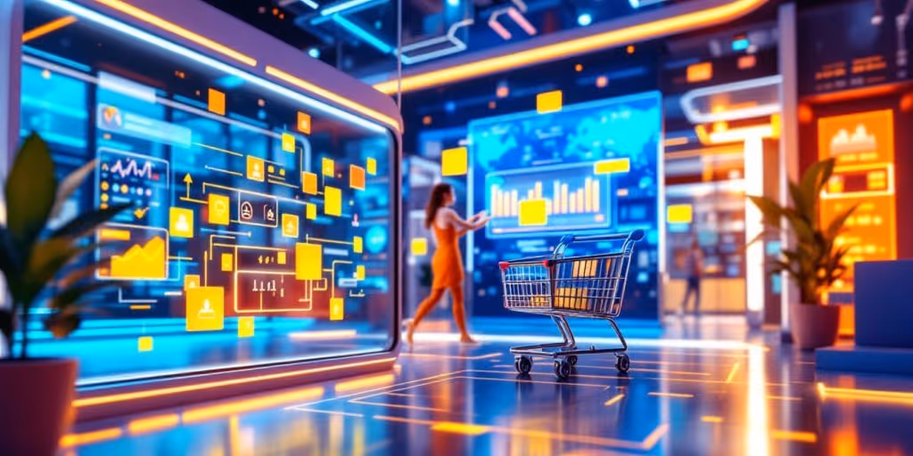 Futuristic eCommerce scene with advanced technology elements.
