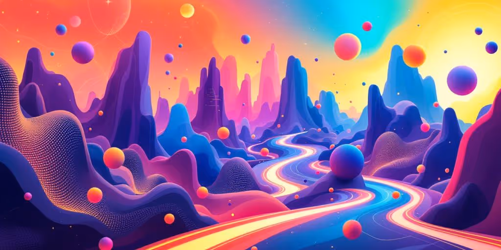 Futuristic digital landscape with vibrant e-commerce elements.