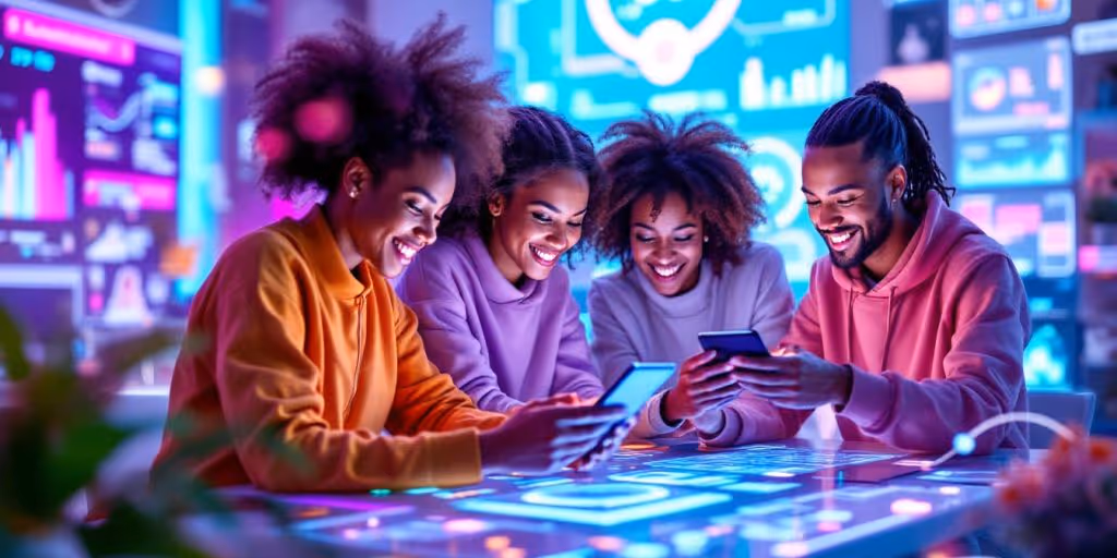 Influencers using futuristic technology in e-commerce setting.