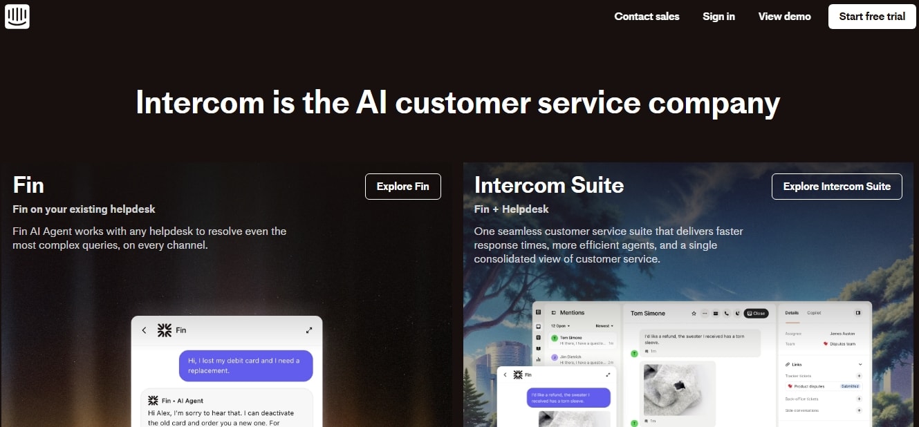Intercom homepage