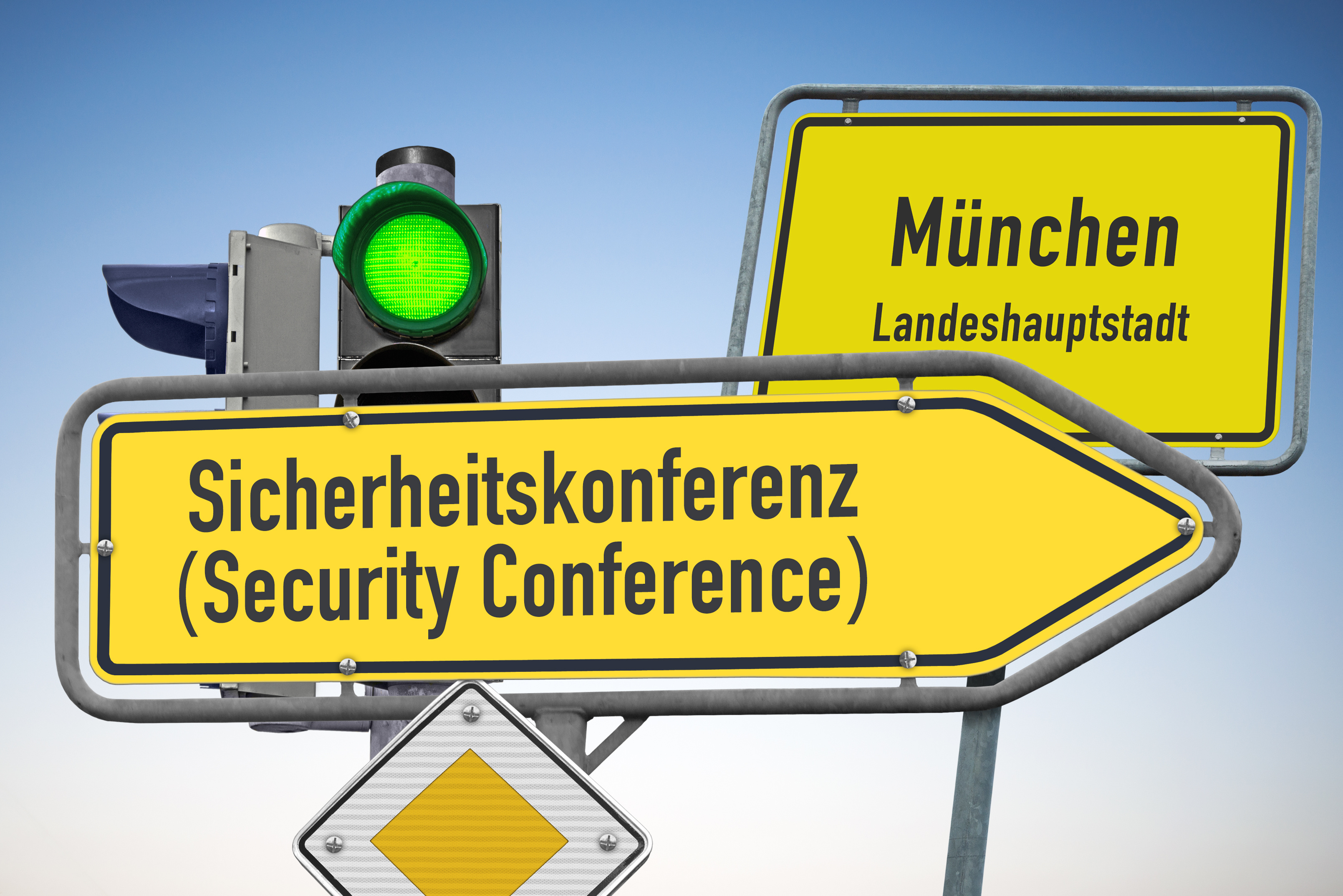 yellow street sign munich securtiy conference