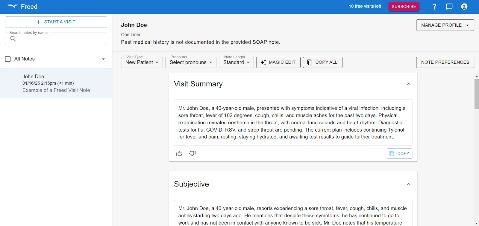 Ambient AI scribe generated SOAP note with visit summary