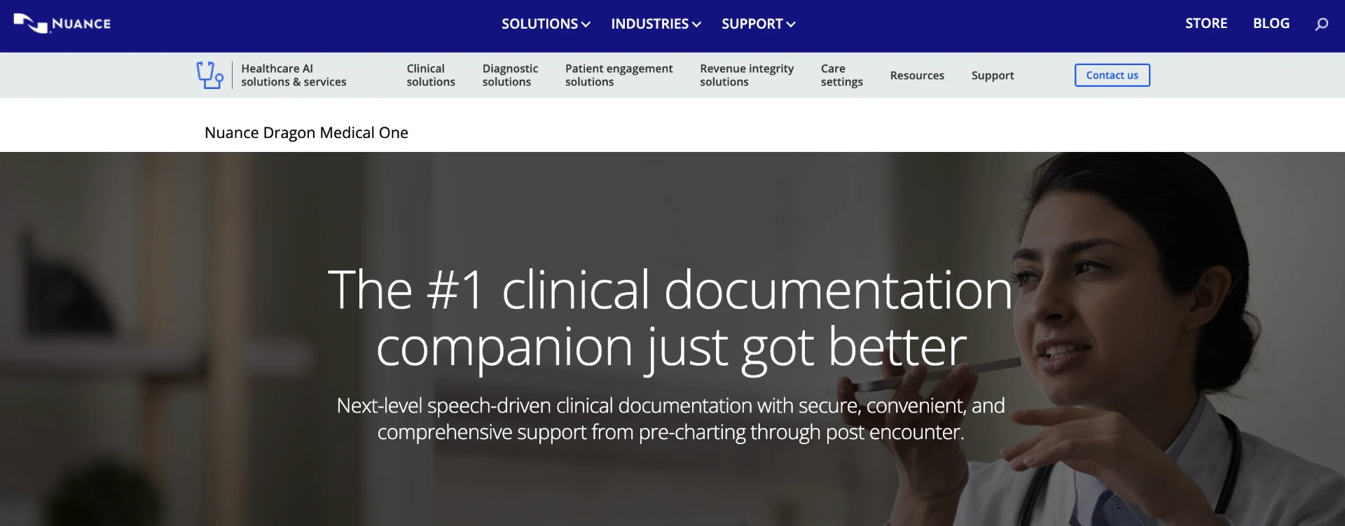Nuance Home Page with text: "The #1 Clinical Documentation Companion Just Got Better"