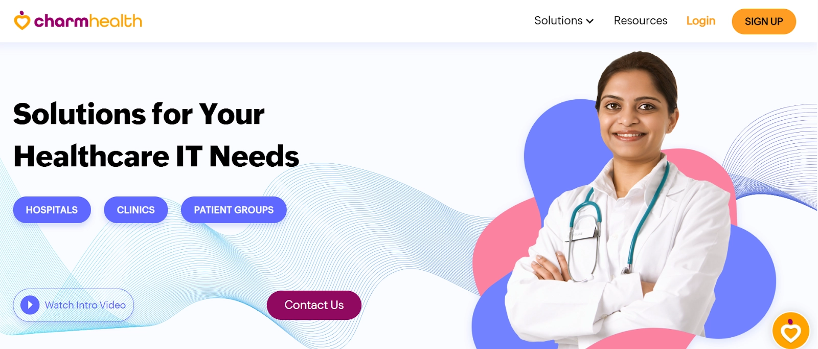 CharmHealth home page "solutions for your healthcare IT needs" 