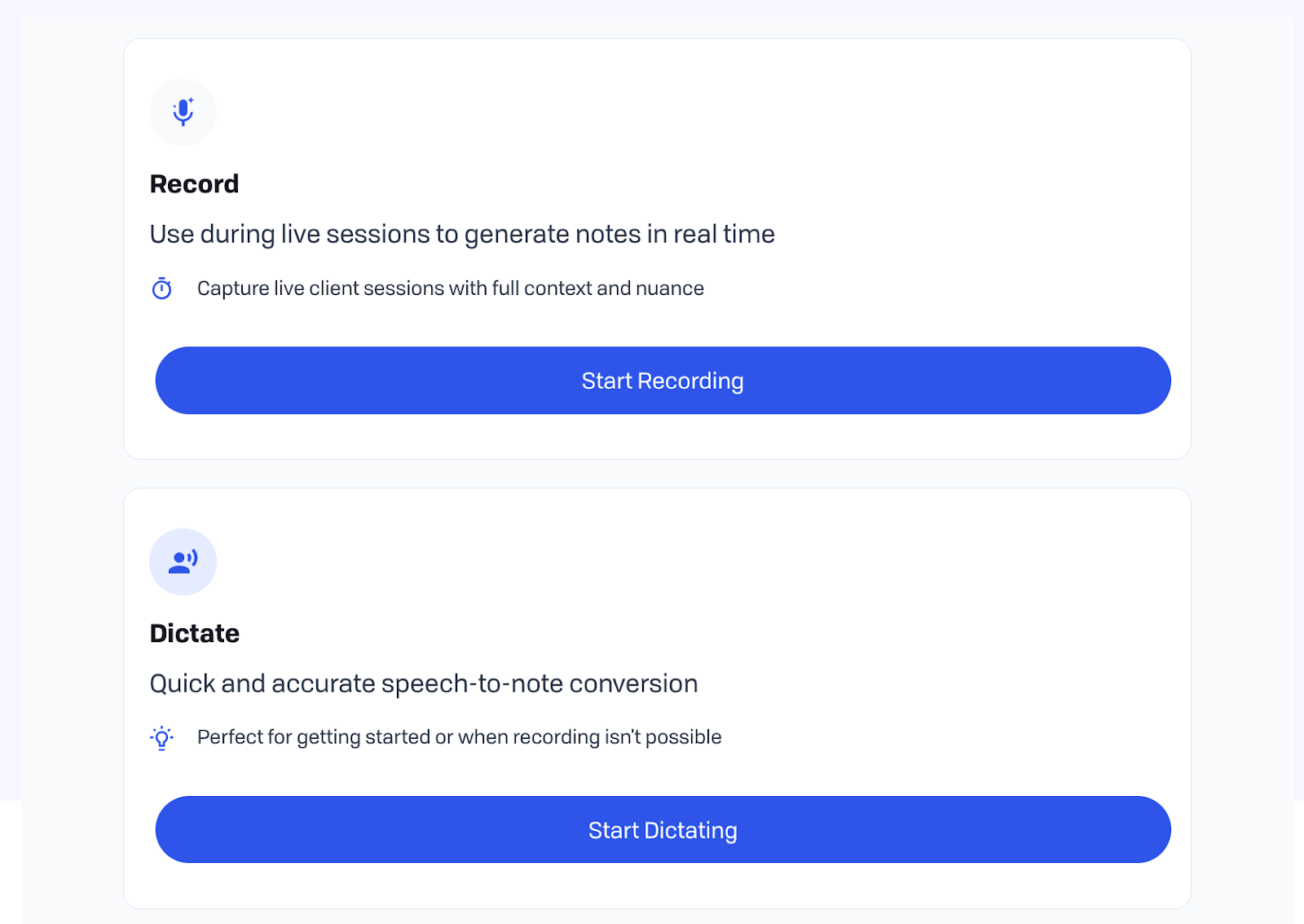 blueprint visit recording and direct dictation options
