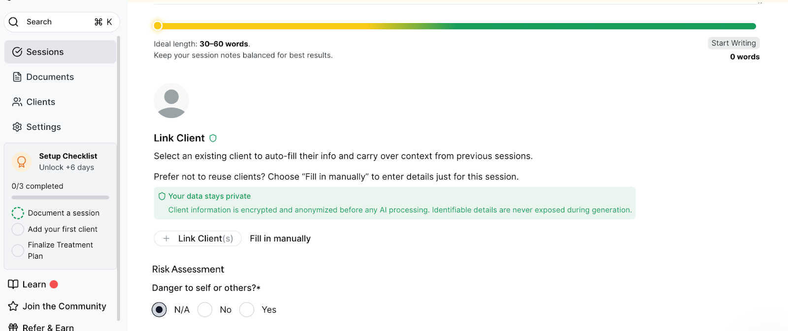 Autonotes dashboard with auto-fill info and context