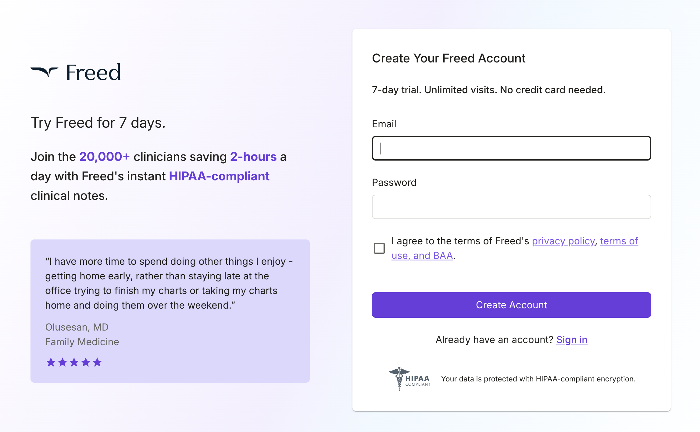 Sign up for a free account – no credit card required