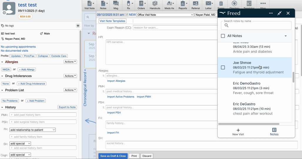 Click Push to EHR to map your note to the right fields in ELation 