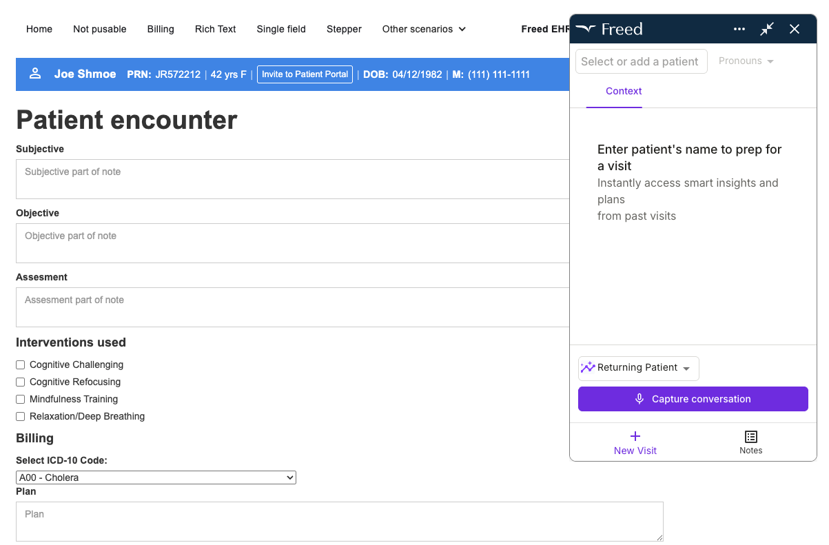 Freed EHR push sits on top of Dr. Chrono so you can capture the conversation