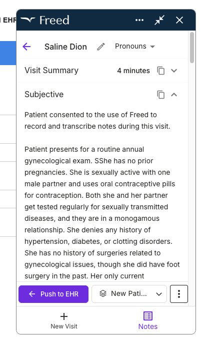 Review note copy and make edits before pushing to your EHR