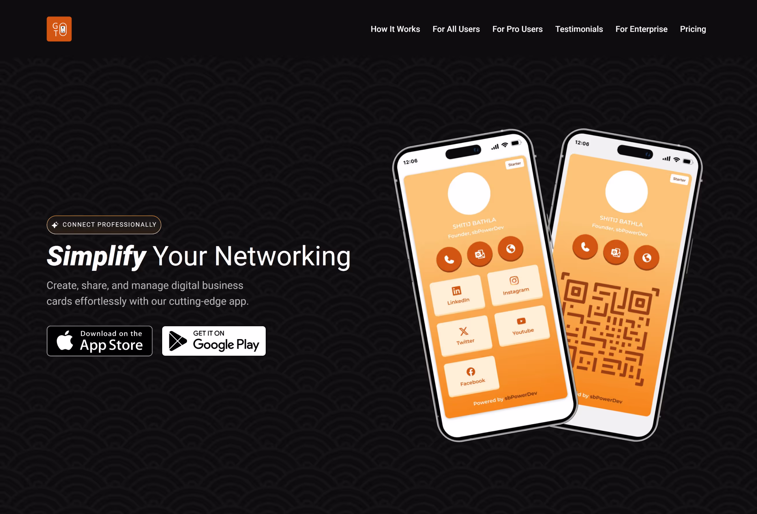 Image of the hero section of one of my recent projects: Go-To Card App Landing Page