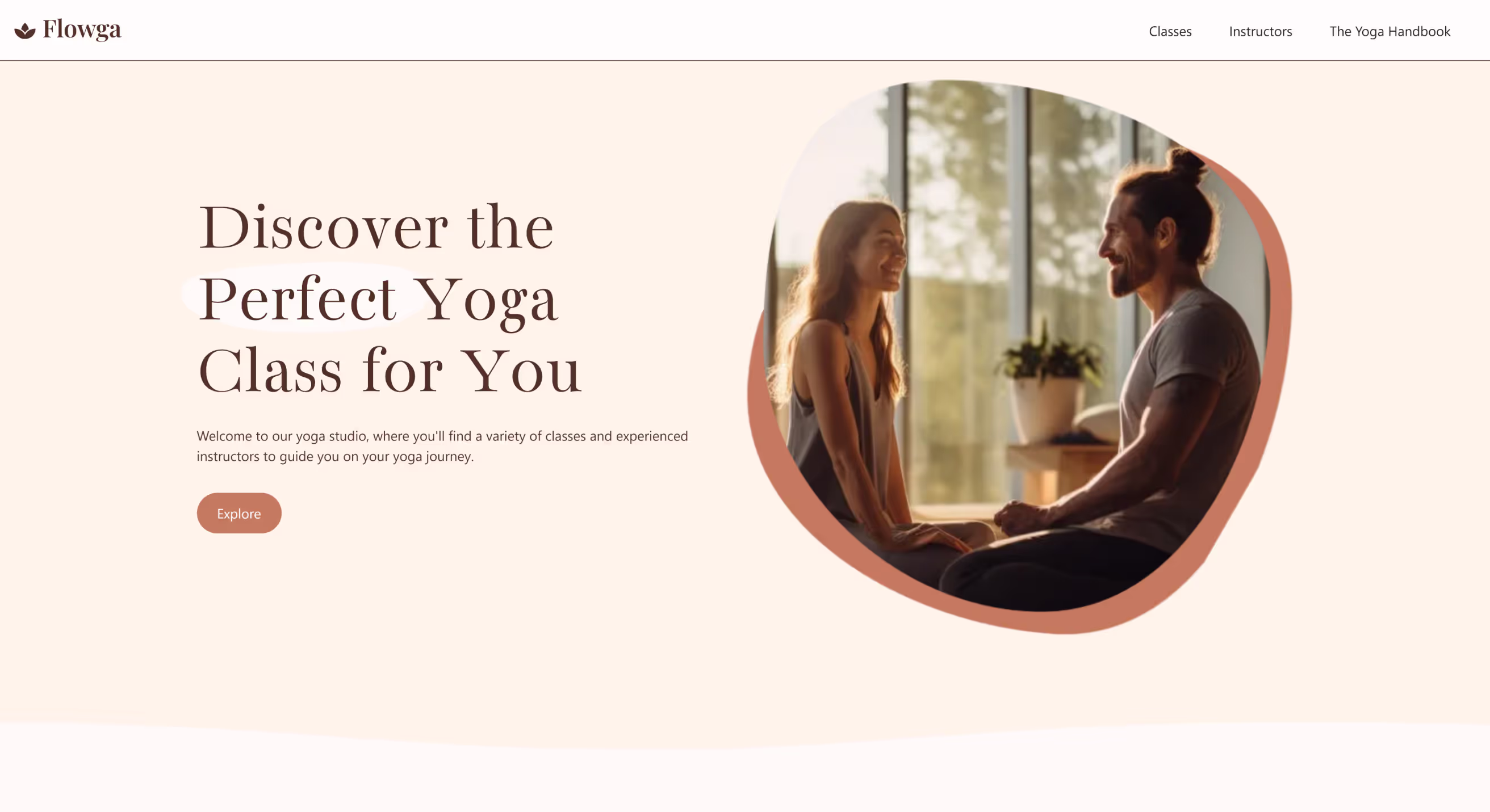 Image of the hero section of one of my recent projects: Flowga Classes Website