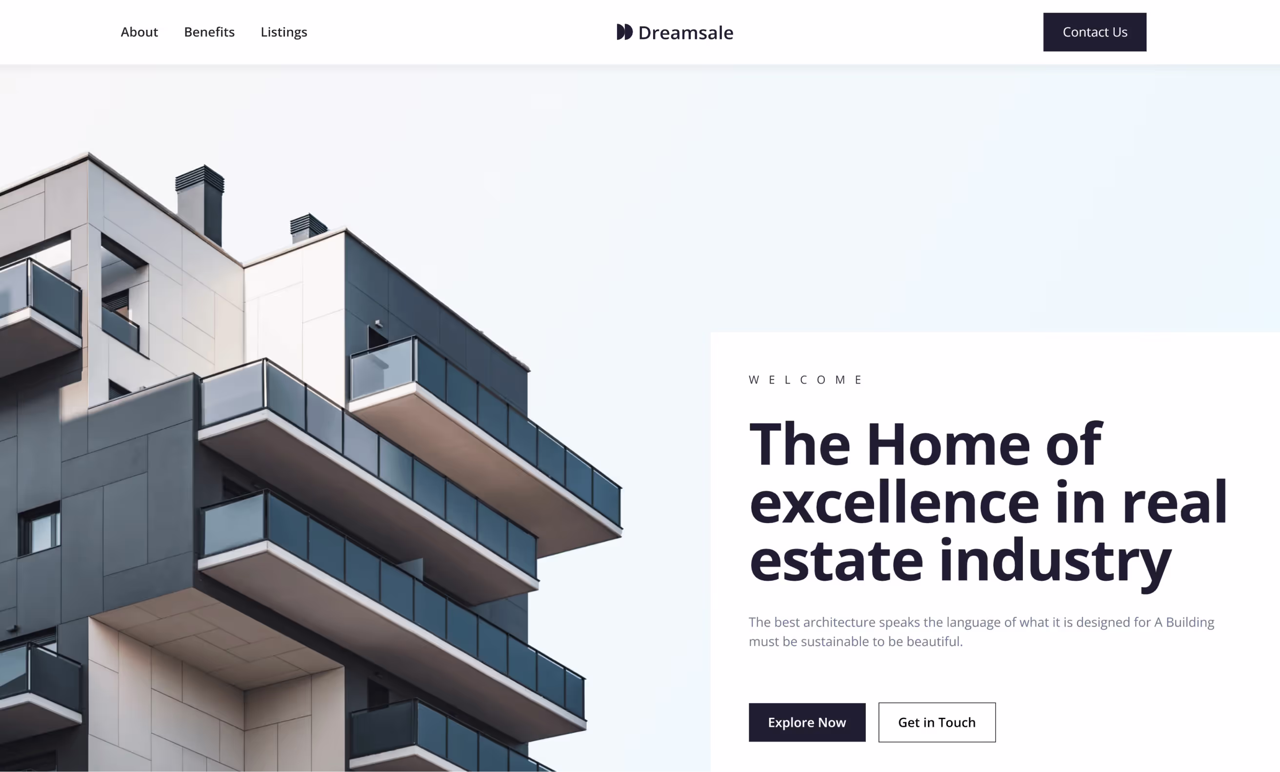 Image of the hero section of one of my recent projects: Dreamsale Living Landing Page