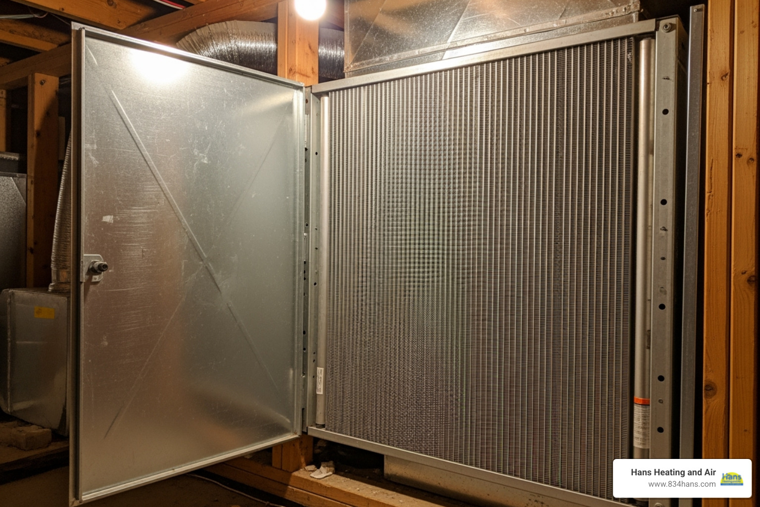 image of an indoor evaporator coil with the access panel removed - ac coil cleaning
