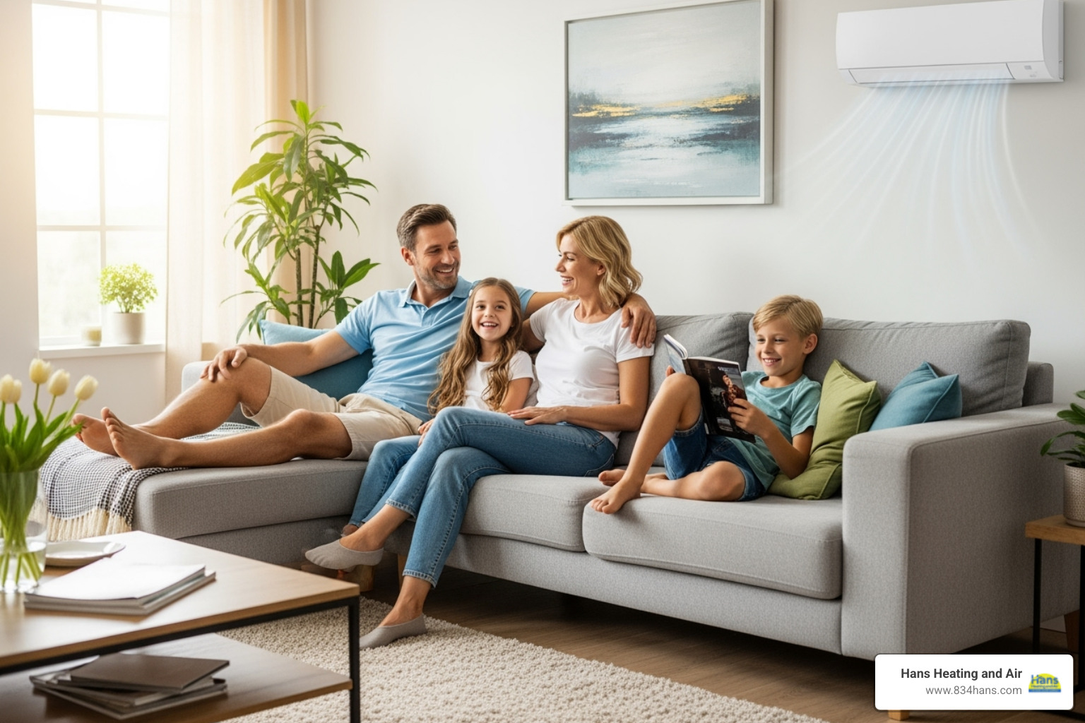 Family enjoying cool, clean air in their home - Evaporator coil cleaning
