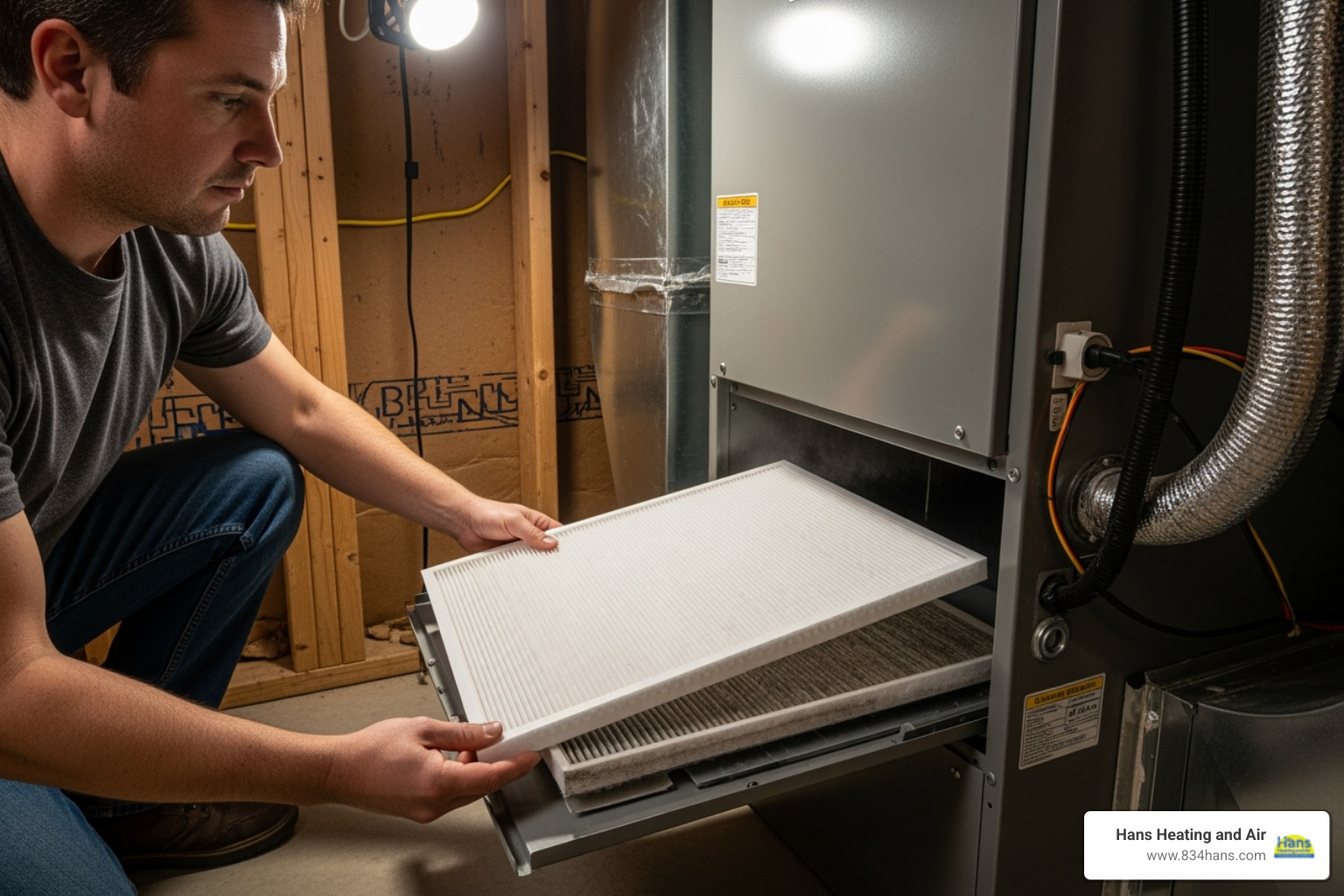 person changing home air filter - AC not blowing cold