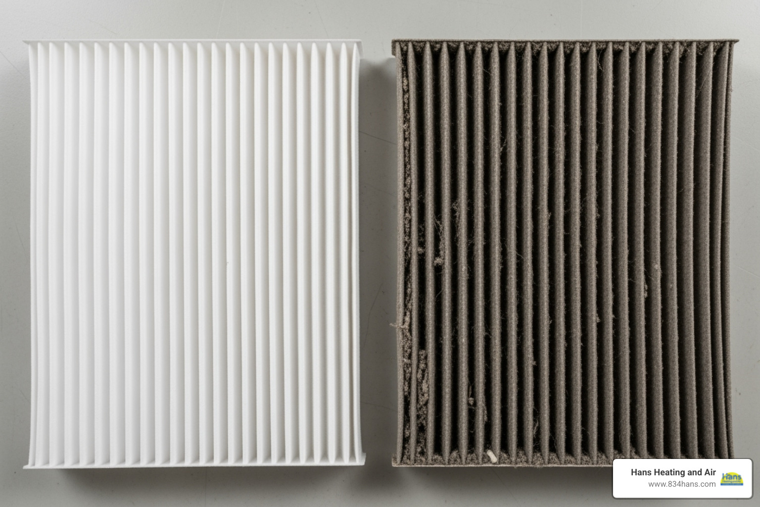 clean HVAC filter next to a dirty one - air purifier for allergies