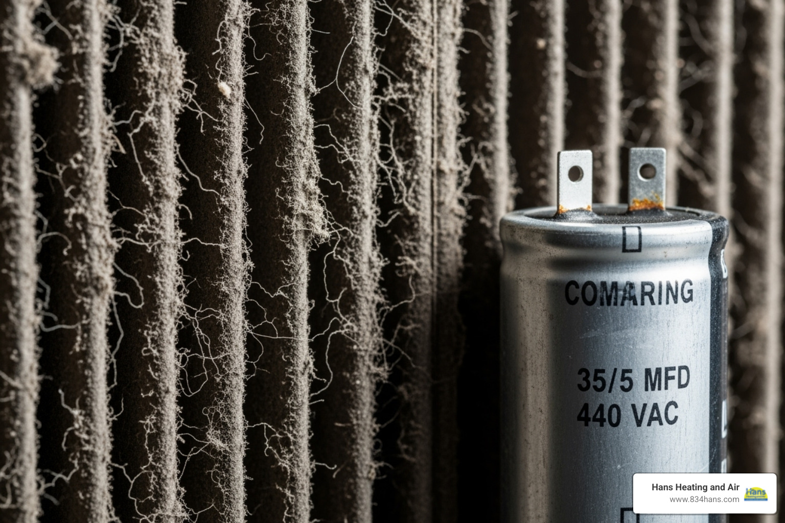 Common failed AC components like a capacitor and a dirty filter - AC fan repair