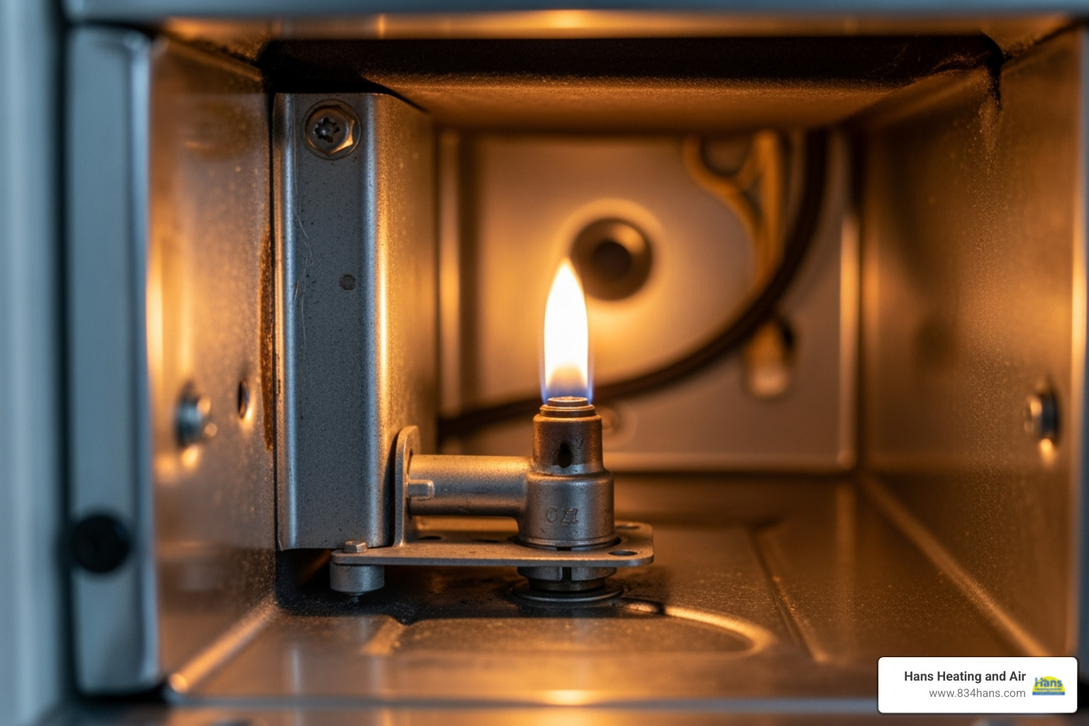 Furnace pilot light with a yellow flame - furnace repair near me