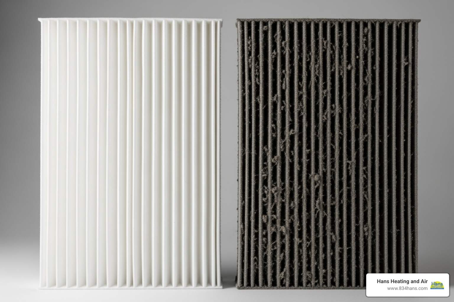 Side-by-side comparison of a clean and a dirty air filter - ac not cooling
