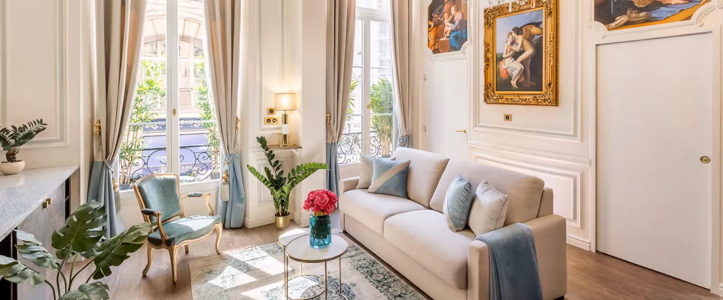 Living room of a Merveil Paris luxury apartment
