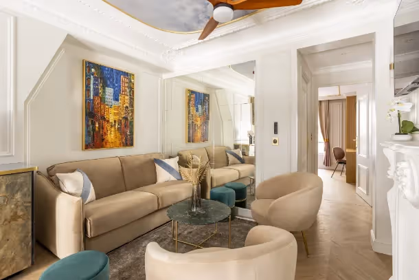 La salon avec canapé Luxury Suite Rougemont II
