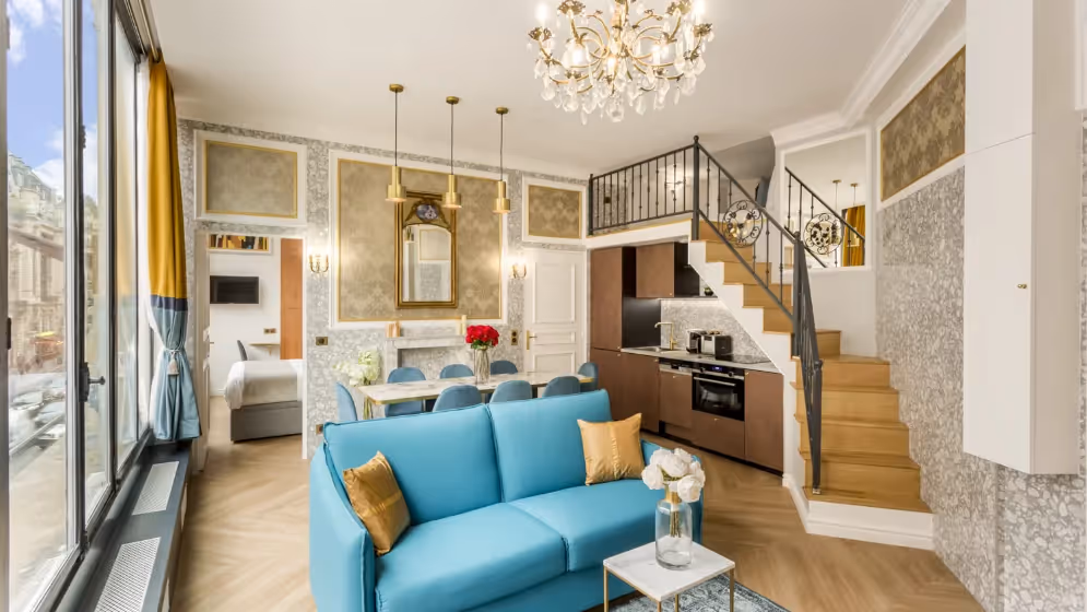 Le salon aVec salle a main et cuisine suite de luxe reaumur II
