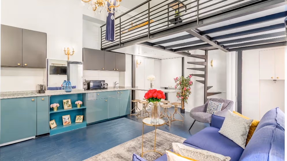The living room with kitchen aboukir II luxury suite