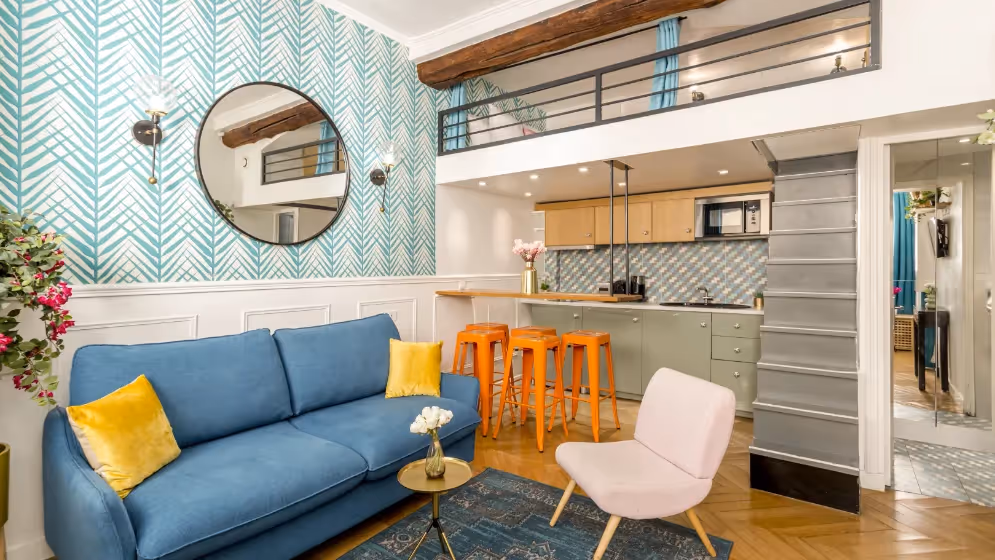 The living room with kitchen mermoz luxury suite