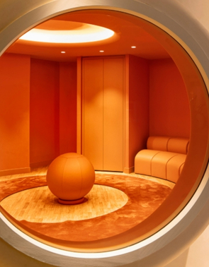 Image d'une pièce décorée de meubles orange