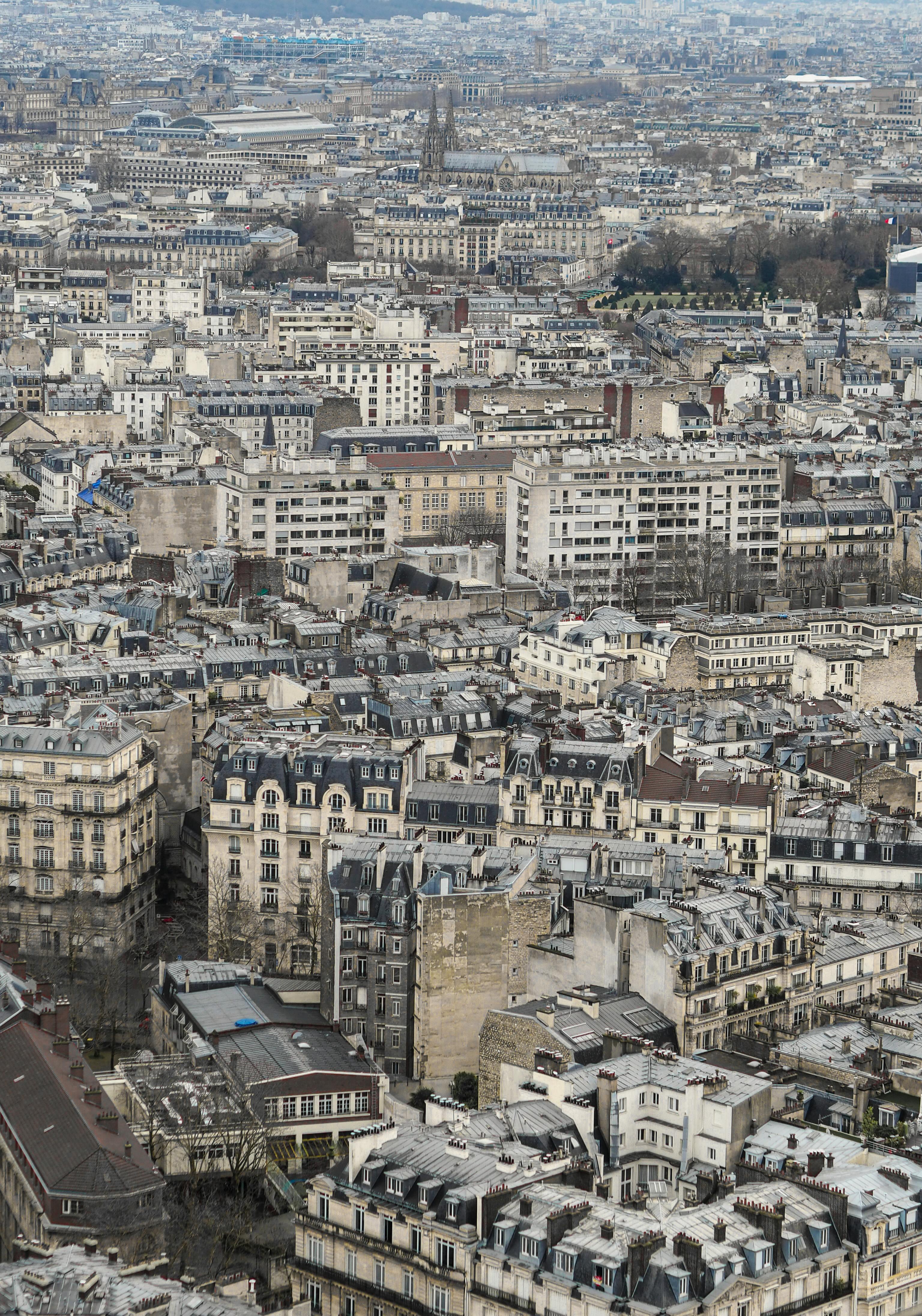 Paris skyline in spring with Eiffel Tower
