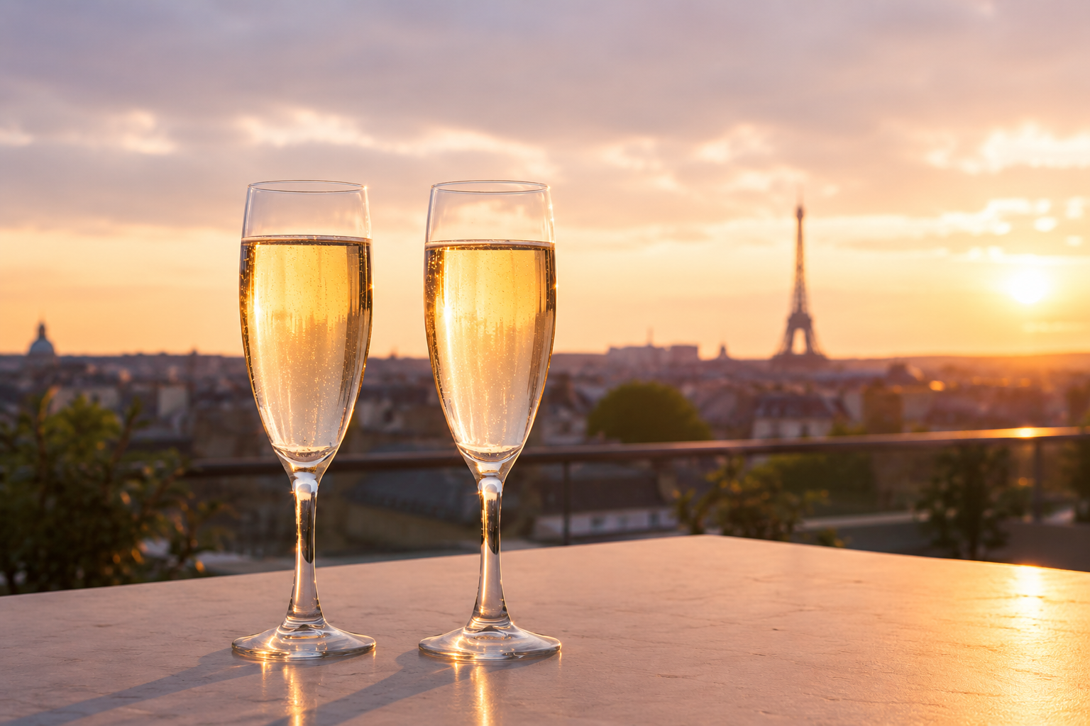 Parisian Sunset and Champagne Flutes