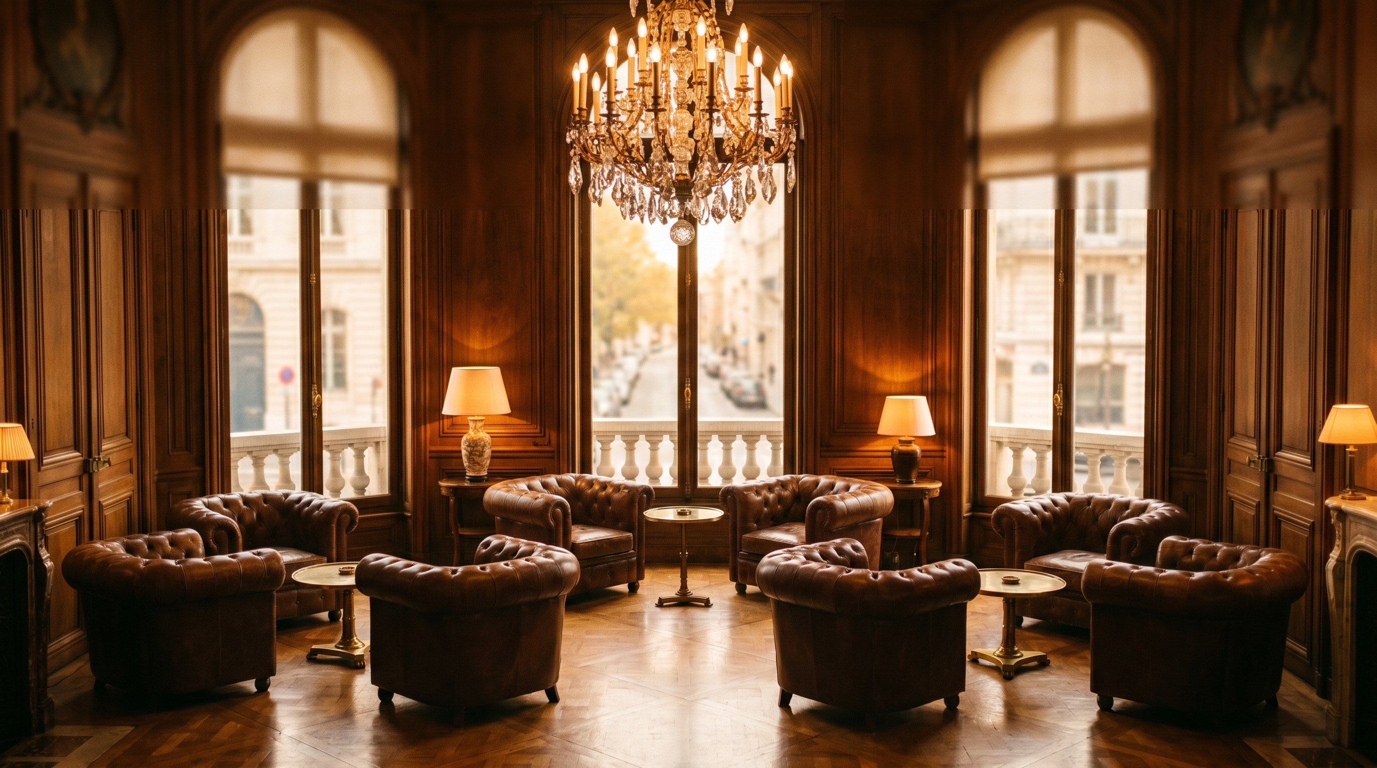 Salon intérieur d'un club privé parisien contemporain