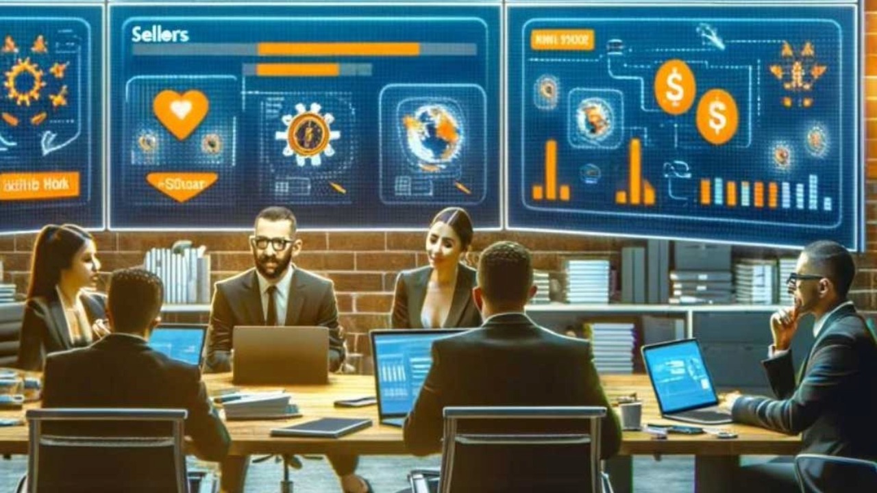 People at a table analyzing a Sell on Amazon Buy Box Chart