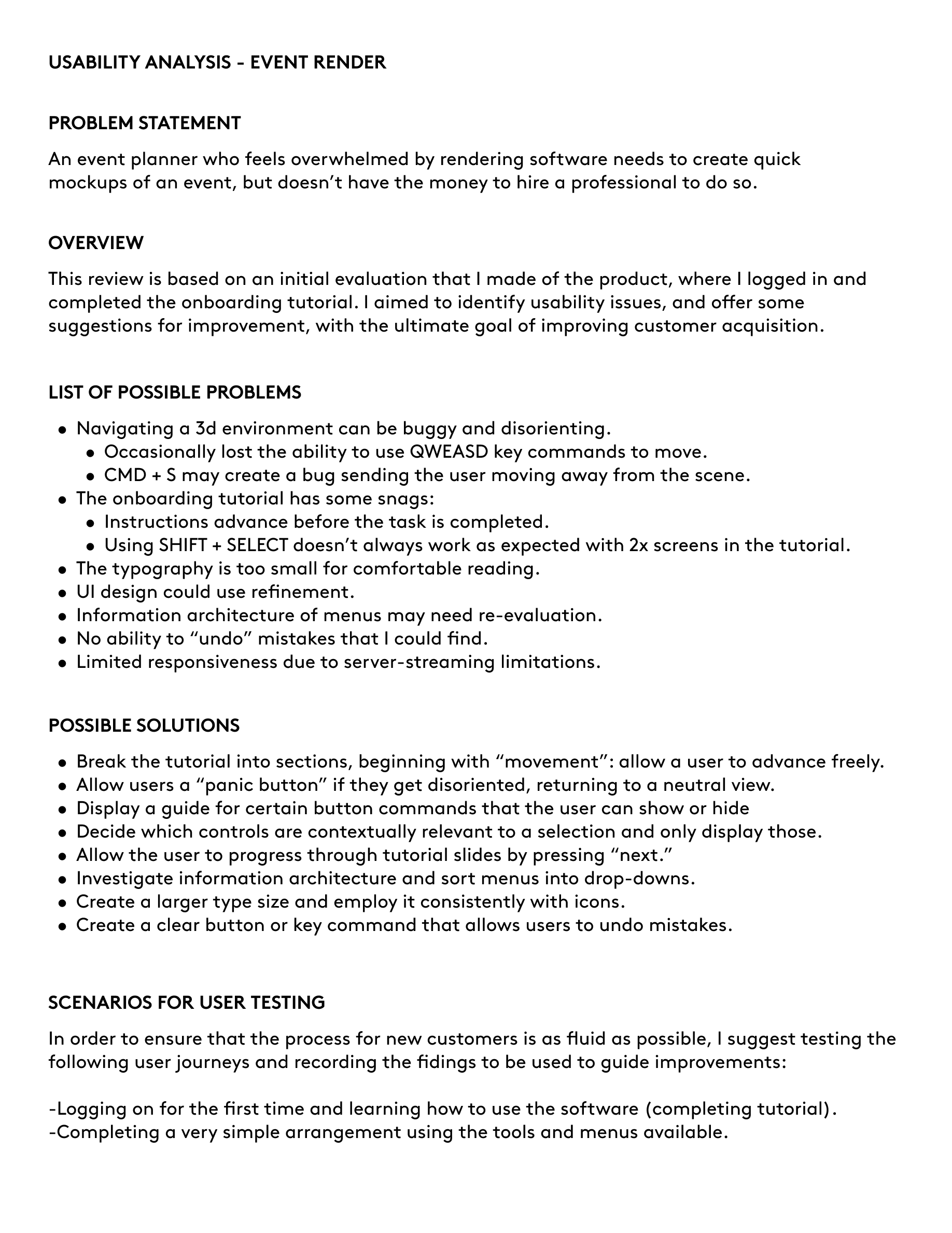Document showing usability analysis text